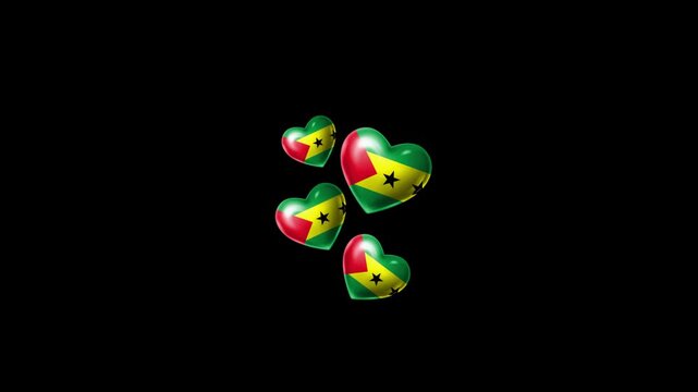 Realistic Sao Tome and Principe Flag Hearts Animation, Love Sao Tome and Principe National Symbol Design