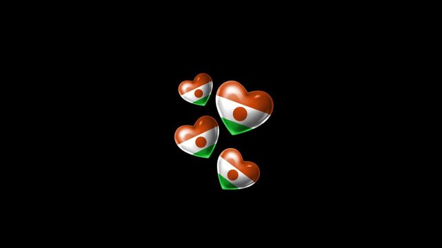 Realistic NIGER Flag Hearts Animation, Love NIGER National Symbol Design