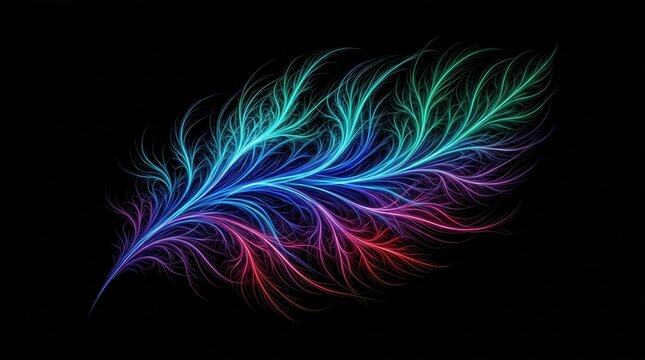 Neon glowing colorful feather shape fractal art design