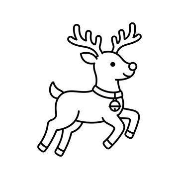 Reindeer line art icon featuring jingle bell for christmas graphics.