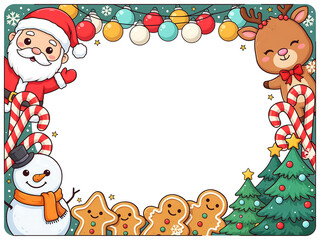 Fototapeta premium christmas frame with santa claus and reindeer