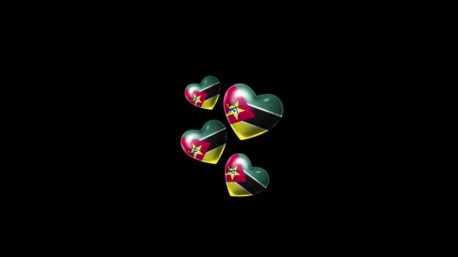 Realistic MOZAMBIQUE Flag Hearts Animation, Love MOZAMBIQUE National Symbol Design