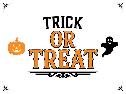 A delightful halloween greeting features a warmly glowing pumpkin a cheerful friendly ghost and traditional trick or treat lettering on a clean white backdrop