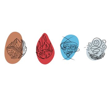 Four Elements Line Art Icons Earth Fire Water Air