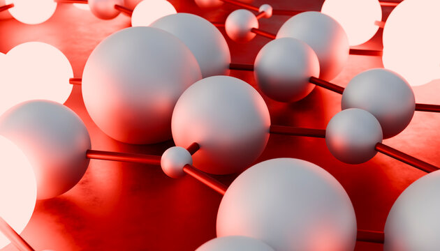 Close-up 3d rendering of a molecular model showing chemical bonds
