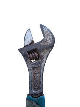 Old rusty wrench with open jaws