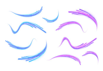 Naklejka premium Vibrant glowing blue and purple neon light swirls transparent background