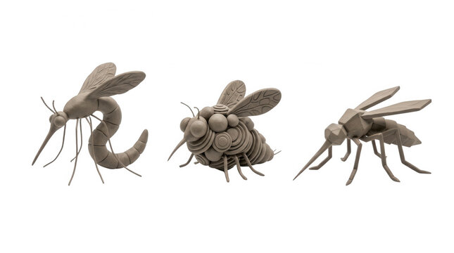 Stylish three dimensional representations of various insects such as mosquitoes bees and flies for educational and artistic purposes
