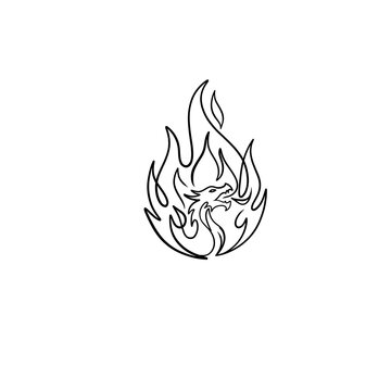 Fire Element Black Line Art Icon Fire Dragon Flame