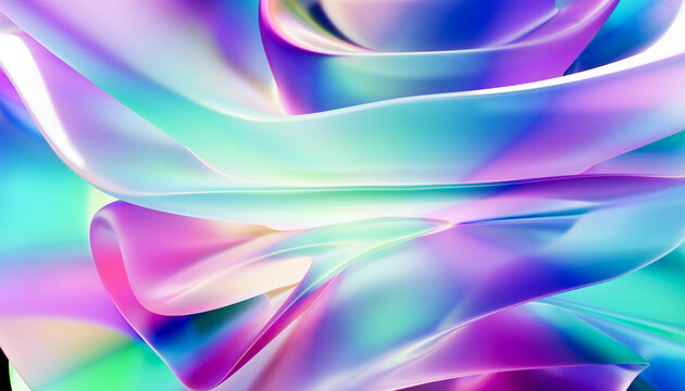 Colorful abstract flowing fabric folds with smooth iridescent texture
