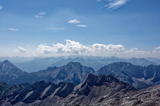 Layered Alpine mountain ranges seen from the summit of Zugspitze