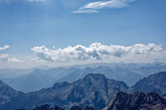 Aerial View of Turquoise Eibsee Lake and Alpine Mountains from Zugspitze Summit