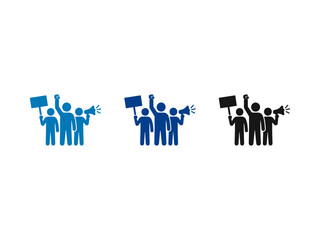 Obraz premium Protest and demonstration icons showing people with signs and megaphones in various colors.