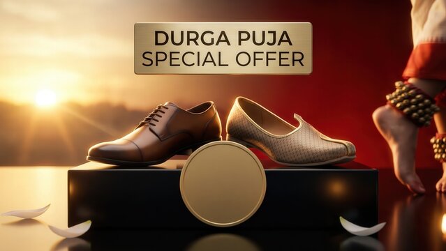 Durga Puja Footwear Sale Banner - Dhunuchi Dance and Festive Shoes.