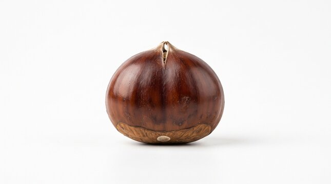 Single whole brown chestnut isolated on white
