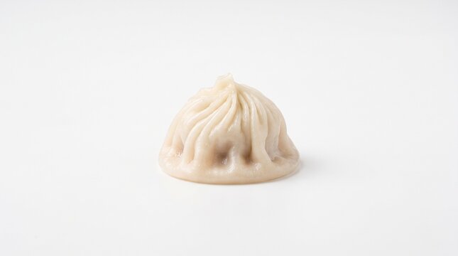 Single steamed xiao long bao soup dumpling on white background