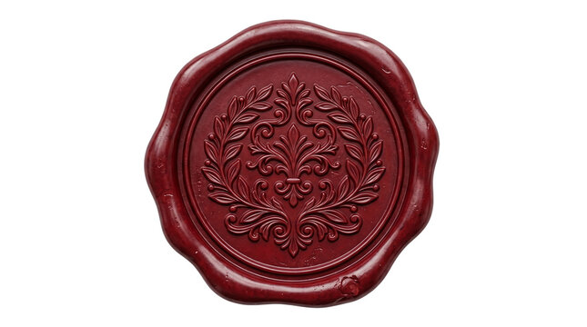 Elegant Red Wax Seal with Intricate Floral Ornament Pattern on a Plain White Background for Vintage Correspondence and Official Documents