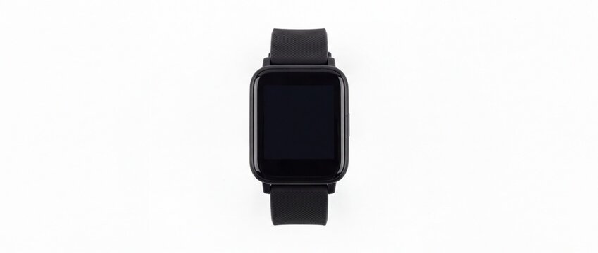 Smartwatch with black strap on white background