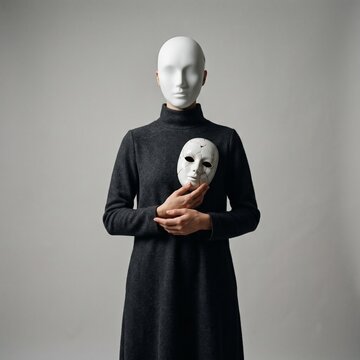 Anonymous Woman Wearing Featureless Mask Representing Hidden Identity and Inner Emotional Conflict