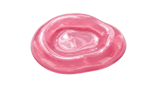 Pink glossy gel smear isolated on a white background, smooth cosmetic liquid blob texture or shiny lip gloss sample drop