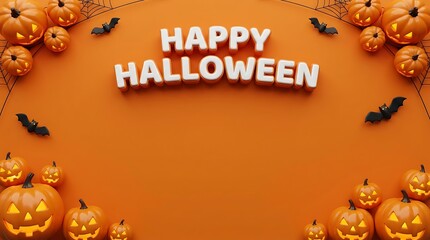 Naklejka premium Festive happy halloween background with pumpkins and bats