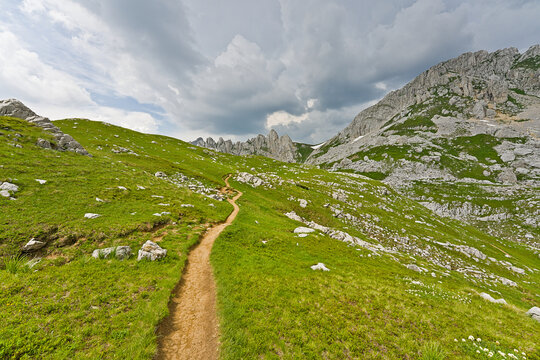 Scenic mountain hiking trail in Durmitor National Park