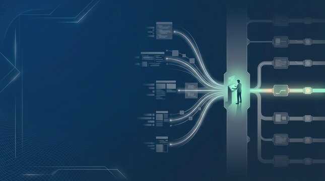 Human signoff controlling AI agent workflow and downstream tool activation, enterprise automation governance banner with left copy space