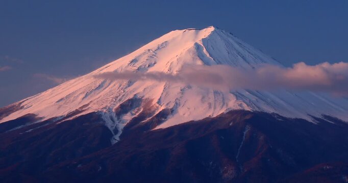 河口湖から朝焼けの富士山