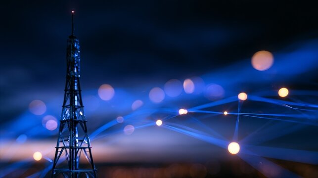 Telecommunication tower sending and receiving wireless network.