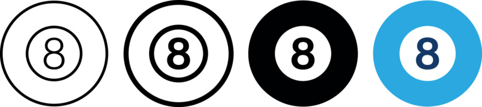 Professional collection of eight ball game icons presented in four distinct visual graphic design styles