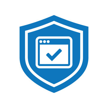Secure Software Shield Vector Icon with Browser App Window and Checkmark