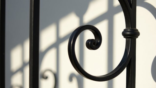 Close up of a wrought iron gate with intricate details