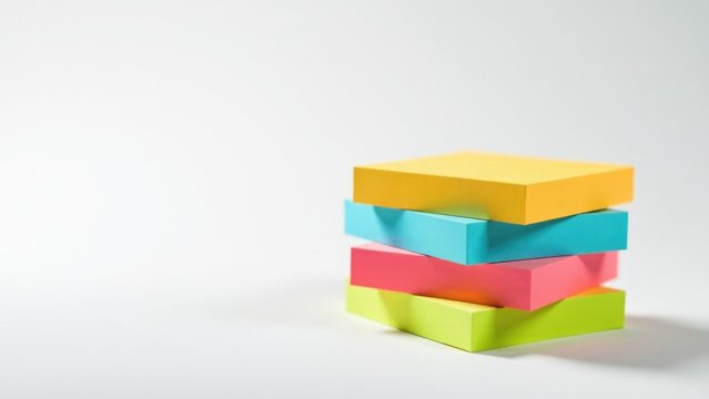 A stack of colorful Post-it Notes stacked on top of each other, ideal for creative workspaces, inspiration, and organization