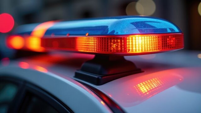 Close-up of a police light on top of a car, suitable for law enforcement or vehicle-themed projects