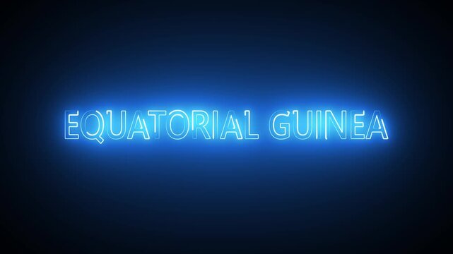 Equatorial guinea text written in bright blue neon letters on a dark glowing background
