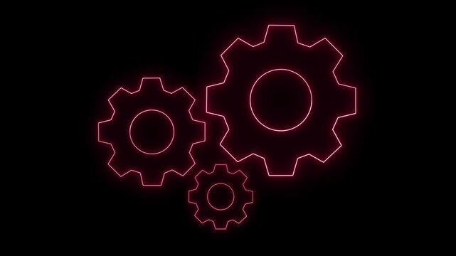 Three glowing red gears interlocking on dark background