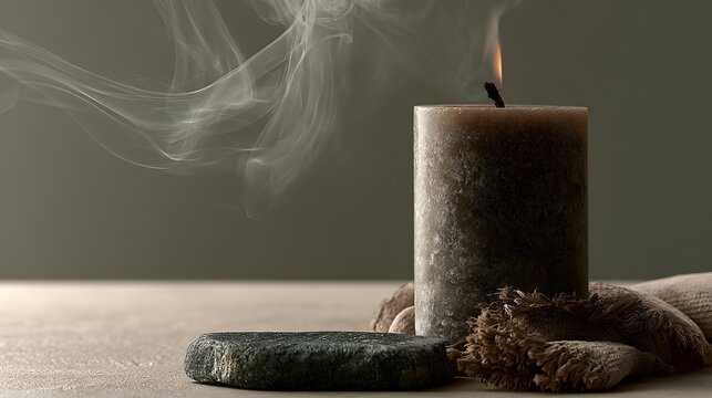 Lit candle emits soft smoke