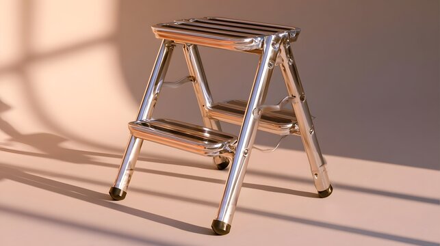 Silver step stool with two steps and metal legs