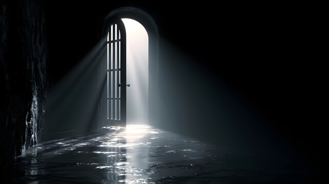 Stone archway leads to a bright light