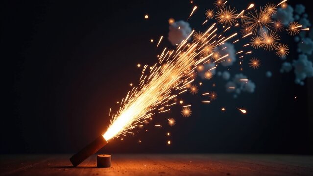 A single sparkler lit up in a dark environment