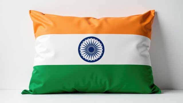 A pillow with the Indian flag printed on it