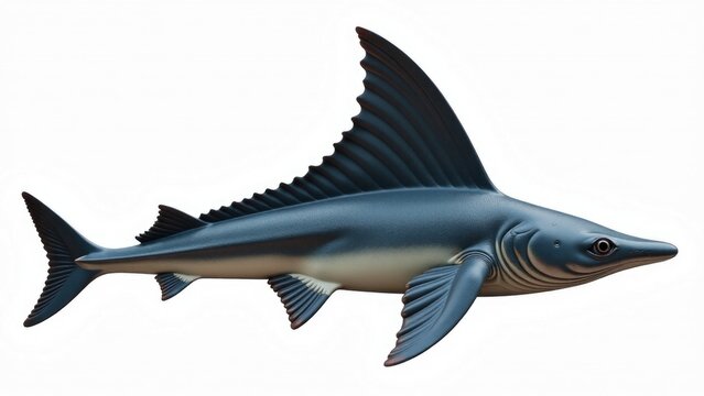 A fish in mid-air, its long tail trailing behind