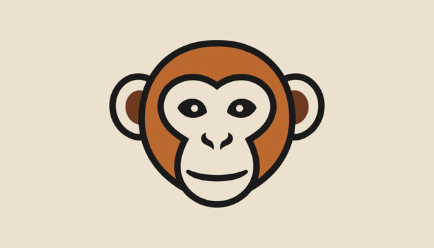 Cute monkey head cartoon illustration with thick outlines over a warm cream colored background.