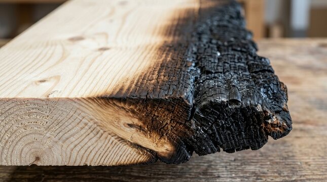 Macro Detail of Charred Wood Plank with Shou Sugi Ban Texture