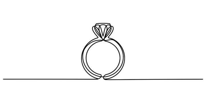 Continuous single line drawing of a diamond engagement ring for wedding and love Vector, illustration