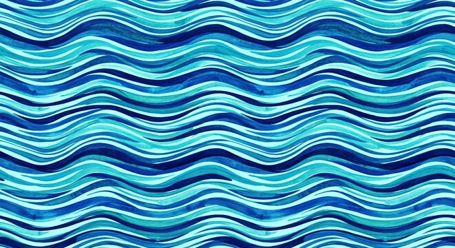 Abstract watercolor seamless pattern with wavy blue lines, artistic handdrawn texture for textile, wallpaper, or digital background design