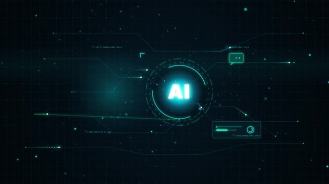 Futuristic ai interface with glowing neon circles with streams set on transparent background