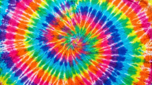 Colorful rainbow tiedye pattern with a vibrant spiral swirl design