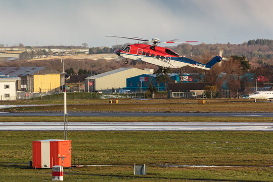 Offshore Helicopter Landing at Aberdeen Airport, Scotland