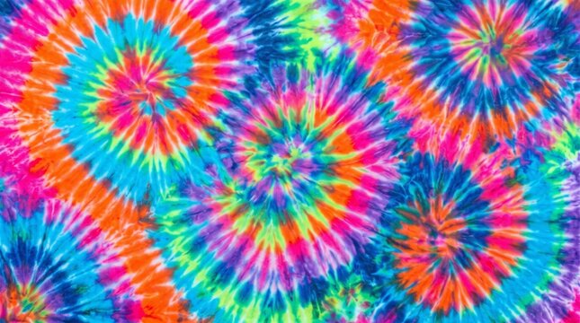 Vibrant colorful tie dye pattern with swirling circular psychedelic colors